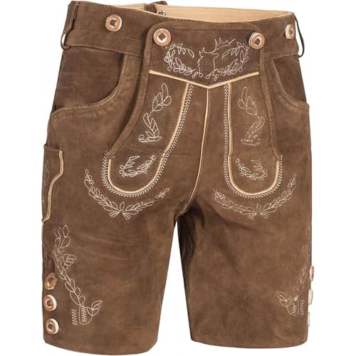 Premium Trachtenhose Herren Tracht Lederhose Herren Kurz Original Trachtenlederhose Trachten Lederhose Braun Kaffee Kurze Trachtenmode Lederhosen Trachtenlederhosen für Oktoberfest Outfit von Generic