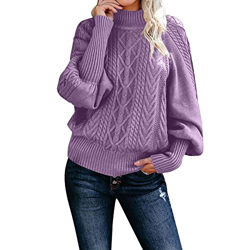 Pullover Damen, Baumwolle Zopfmuster Pullover Rollkragenpullover Damen Casual Oversize Strickpullover Damen Lang Winterpullover Damen Warm Elegant Damen Rollkragenpullover von Generic