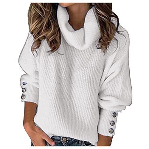 Pullover Damen Elegant Rollkragenpullover Langarm Sweater Lässig Pulli Winterpullover Rollkragenshirt Winter Einfarbig Casual Rollkragenpullover Damen Winter Winterpullover Grobstrick Weich von Generic