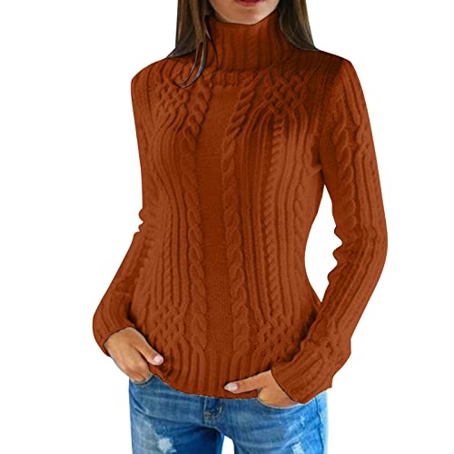 Pullover Damen Elegant Rollkragenpullover Vintage Lässige Strickpulli Einfarbig Casual Pullover Thermo Rollkragenshirt Langarmshirt Damen Rollkragenpullover Oversize Strick Pulli Winter von Generic