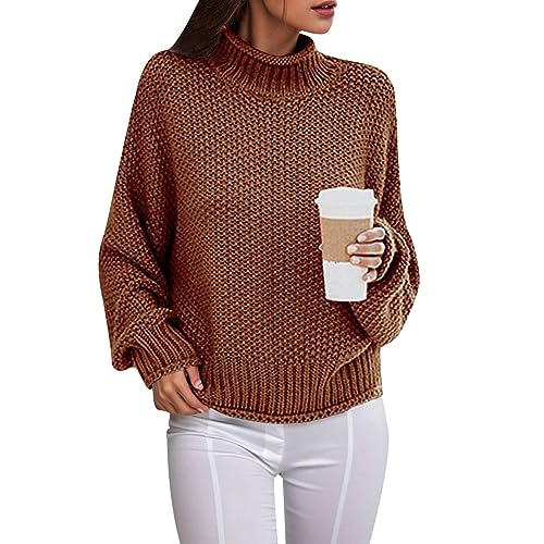 Pullover Damen Rollkragenpullover Grobstrickpullover Casual Lose Langarm Pulli Oberteile Slim Fit Gestreifter Oversize Pullover Damen Winterpullover Grobstrick Weich von Generic