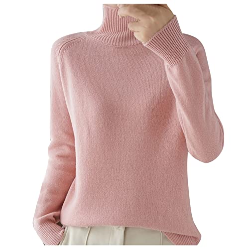 Pullover Damen Rollkragenpullover Langarmshirt Casual Lose Rollkragenpullover Warm Elegant Sweater Tops Strickpullover Damen Oversize Oversize Strick Pulli Winter von Generic