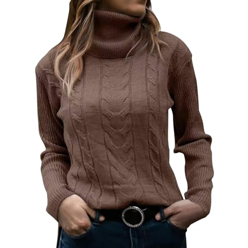 Pullover Damen Winter Elegant Langarm Langarmshirt Elegant Basic Oberteile Rollkragen Slim Fit Rollkragenpullover Damen Baumwolle Oversize Warm Winter Oberteile von Generic