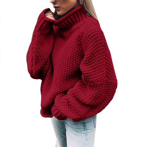 Pullover Damen Winter Elegant Langarm Strickpullover Lässiges Stricken Pulli Winter Sweatshirt Oberteile Weich Damenpullover Langarm Elegant Winter Rollkragenpullover Strickpullover von Generic