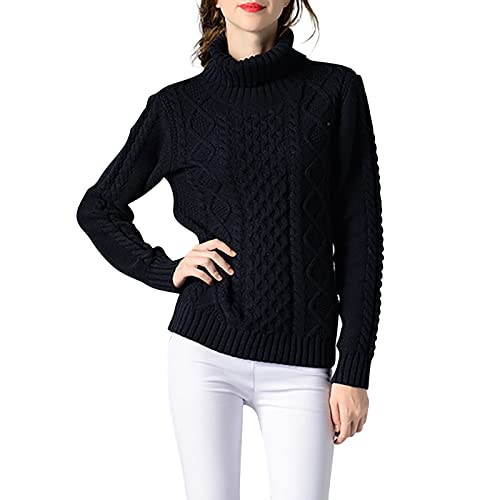 Pullover Damen Winter Strickpullover Casual Gestrickt Pulli Langarm Grobstrickpullover Lose Beiläufige Sweatshirts Sweater Basic Lose Rollkragenpullover Oversize Winterpullover Warm von Generic