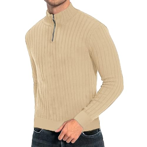 Pullover Herren Rollkragen Pullover Herren Mit Reißverschluss Kragen Langarm Grosse Grössen Casual Winterpullover Herren Herbst Winter Warm Soft Einfach Bequem Quarter Zip Pulli Herren Business von Generic