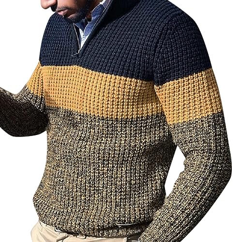 Pullover Herren Rollkragenpullover Mit Reißverschluss, Streifen Regular Fit Herbst Mode Elegant Winterpullover Langarmshirt Fleecepullover Halbe Strickpullover Herren Zu Winterlichen Spaziergängen Pullover Herren Rollkragenpullover Mit Reißverschluss, Streifen Regular Fit Herbst Mode Elegant Winterpullover Langarmshirt Fleecepullover Halbe Strickpullover Herren Zu Winterlichen Spaziergängen von Generic