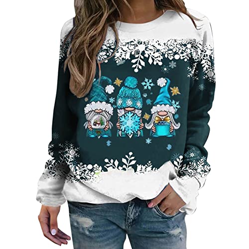 Pullover Weihnachten, Schneeflocke Weinglas Weihnachtsbaum Bedruckt Sweatshirt Damen Langarm Rundhals Casual Basic-Sweatshirts Sweatshirt Damen Weihnachten, Weihnachtspulli Oberteile Tops Shirt Frauen von Generic