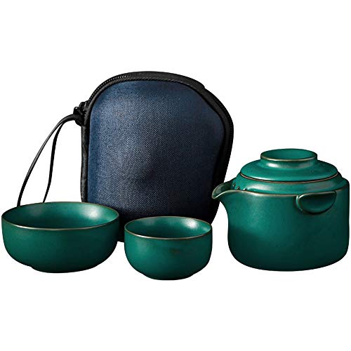 Reise-Keramik-teekannen-Set, Kung-fu-teekanne, 1 kanne, 2 Mini-tassen, Porzellan-teetassen mit Tee-Ei, tragbare Tasche für Picknick im freien von Generic