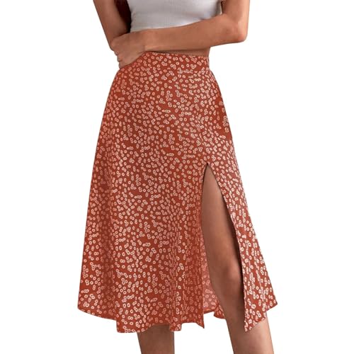 Rock Damen Lang, Midirock A Linie, Blumenrock Damen Midi High Waist Röcke Kleid Blumen Wickelrock für Frauen Skirt Freizeitrock Bedrucken Herbstrock Sommerrock Elegant Kleidung von Generic