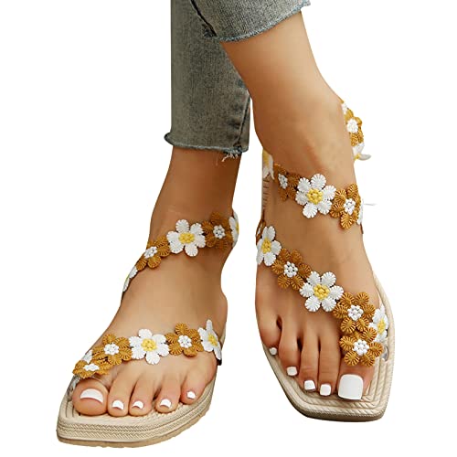 Römersandalen Damen Flach: Zehensandalen Sommerschuhe Boho Strandsandalen Brautschuhe Sommer Flache Sandalen Riemensandale Spitze Retro Flip Flop Outdoorsandalen Arbeitsschuhe von Generic