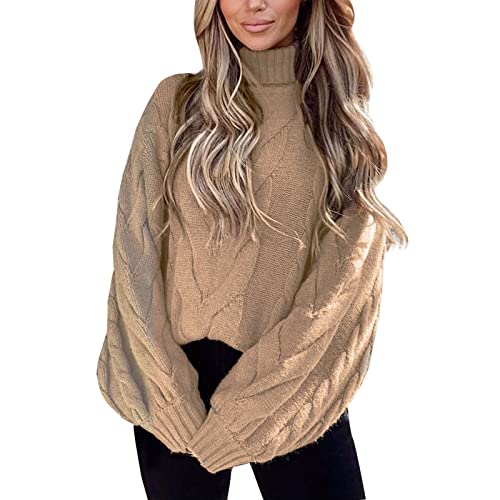 Rollkragenpullover Damen, Knit Langarm Rollkragenpullover Vintage Grobstrick Casual Weich Jumper Lose Beiläufige Sweatshirts Female Strickpullover Oversize Lässiges Sweater von Generic