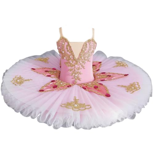 Rosa,170,Professionelles Ballett-Tutu-Kleid für Mädchen, Tanzkostüm, Kinderleistung, Ballerinas, Pfannkuchen-Tutu, Kinder, Karneval, Jazztanz, Bühnenleistungskleid von Generic