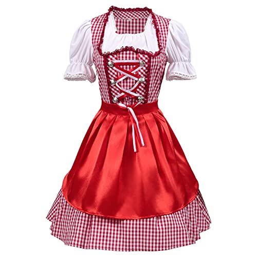 Rotes Oktoberfest-Outfit für Damen, traditionelles Kleid, 2-teilig (1 Kleid + 1 Schürze), Kariertes Oktoberfest-Kleid, Festival, Party, Abschlussball, Performance-Outfit-Set Modische von Generic