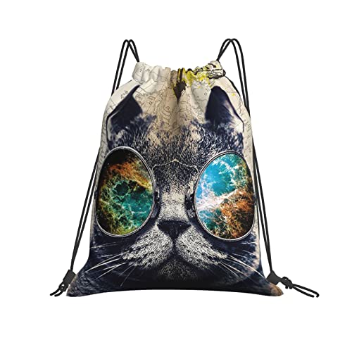 Rucksack Mit Kordelzug 36X42cm Coole Katze Mit Brille Beutel Wasserdicht Sportrucksack Gemustert Turnbeutel Mit Kordelzug Für Erwachsene, Schule, Schwimmen von Generic