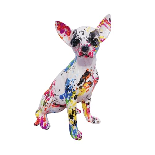 SADEW Bunte Chihuahua-Skulptur, kreative Chihuahua-Statue, Kunsthandwerk, Innendekoration, Chihuahua, mehrfarbige Hundestatue für Schlafzimmer, Büro, Stil B von Generic