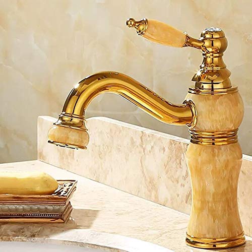 SFEWF Badezimmer-Wasserhahn, Messing- und Jade-Wasserhahn, Badezimmer-Waschtisch-Wasserhahn, Waschbecken-Mischbatterie, Gold-Waschbecken-Wasserhahn, Bad-Waschbecken-Wasserhahn (Lavendel) von Generic