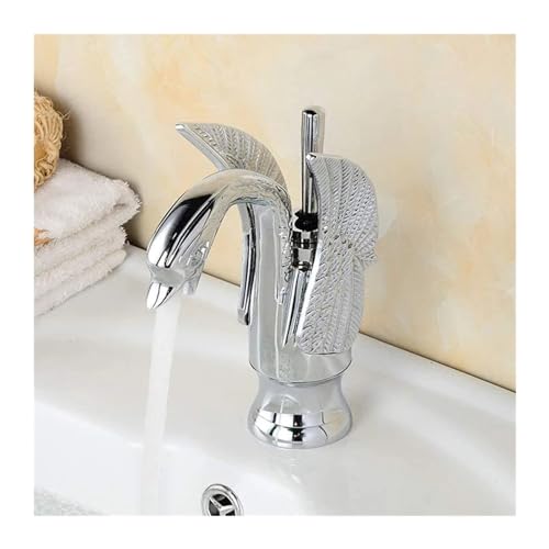 SFEWF Swan Gold Badezimmer-Waschbecken-Wasserhahn, Heiß- und Kaltwassermischer, Kran, Schwarze Deckmontage, verchromte Wasserhähne, Küchenspüle-Wasserhahn von Generic