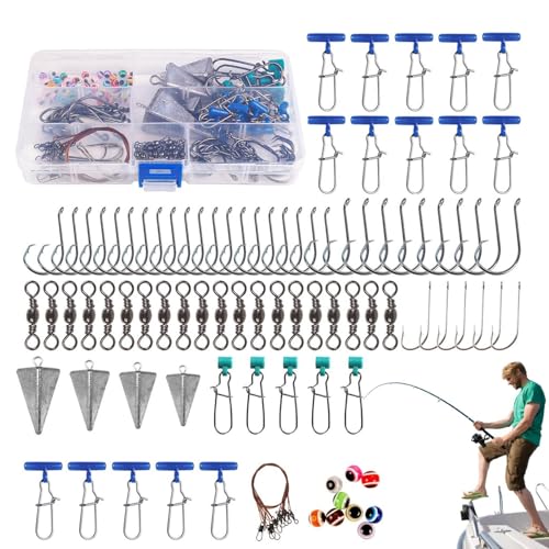 Salzwasser Angelausrüstung, Salzwasser Angelset, 135X Pyramid Sinkers Angelausrüstung | Angelausrüstung mit Pyramidenbleien, Angelhaken, Drehset Leader für Zubehör von Generic