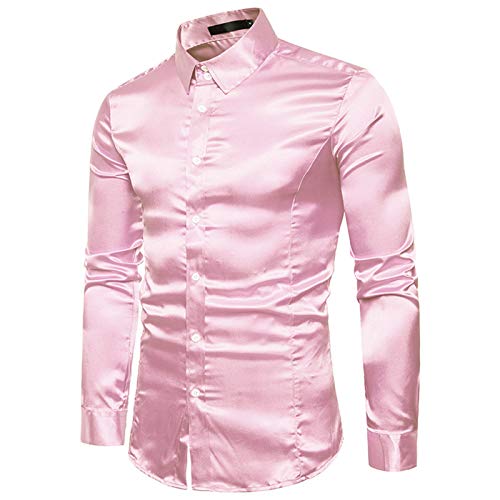 Satin Hemd Herren Glänzende-Langarmshirt Herren Revers-Glitzer Hemden Herren Langarm Freizeit Einfarbig Glänzendes Button Down Shirt Freizeithemd Karneval Partyshirt für Tanz Disco-Nachtclub Kostüme von Generic