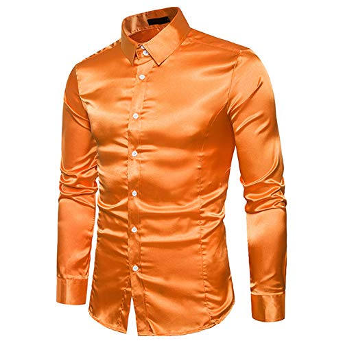 Satin Hemd Herren Glänzende-Langarmshirt Herren Revers-Glitzer Hemden Herren Langarm Freizeit Einfarbig Glänzendes Button Down Shirt Freizeithemd Karneval Partyshirt für Tanz Disco-Nachtclub Kostüme von Generic