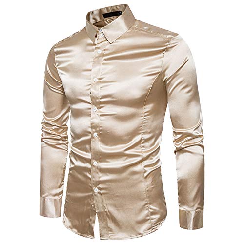 Satin Hemd Herren Glänzende- Langarmshirt Herren Revers-Glitzer Hemden Herren Langarm Modische Einfarbig Glänzendes Button Down Shirt Freizeithemd Karneval Partyshirt für Tanz Disco-Nachtclub Kostüme von Generic