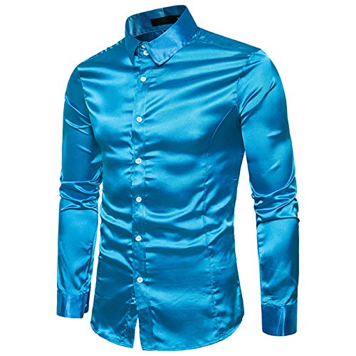 Satin Hemd Herren Glänzende Langarmshirt Revers Glitzer Hemden Langarm Lässige Einfarbig Glänzendes Button Down Shirt Freizeithemd Karneval Partyshirt für Tanz Disco-Nachtclub Kostüme von Generic