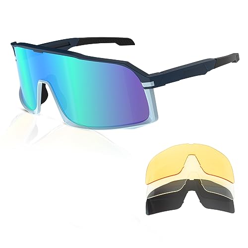 Generic Schnelle Brille,Sport Sonnenbrille Herren-Damen,Fahrradbrille, mit 4 wechselgläser,TR90 Rahmen,Geeignet für sportbrille,radbrille,Rennrad brille von Generic