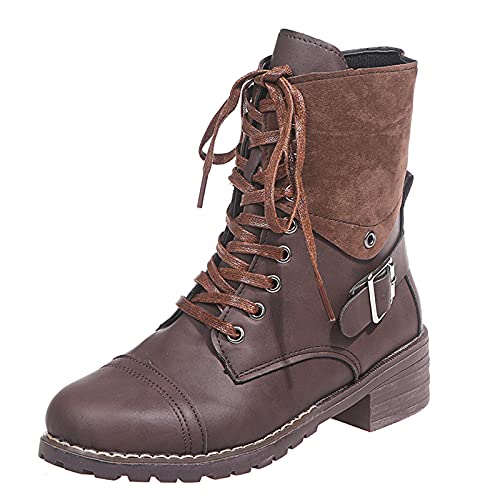 Schnürstiefeletten für Damen, Bikerstiefel für Damen, Motorradstiefel, Damen-Western-Cowboystiefel, Retro-Gürtelschnalle, Kurze Stiefel, leichte Outdoor-Walking-Wanderschuhe, Plateaustiefel von Generic