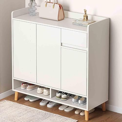 Schuhregal, weißer Schuhschrank mit 2 Türen und 1 Schublade – Organizer-Ständer für den Flur – Schuh-Sideboard für den Eingangsbereich (weiß 80 x 32 x 100 cm) von Generic