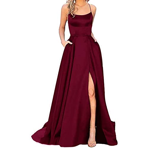 Schulterfreies Abendkleid mit Schlitz, langes formelles Kleid für Hochzeit, Brautjungfer, Cocktailparty, Maxikleid, rückenfreies, lockeres Sommerkleid mit Gürtel von Generic