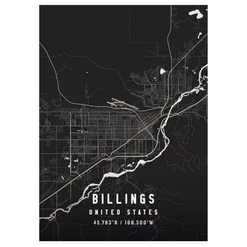 Schwarz-weißes Billings City-Poster auf Leinwand Gemälde Schlafzimmer Wandkunstdrucke Bild für Wohnzimmer Home-Office-Dekor 50x70cm ungerahmt von Generic