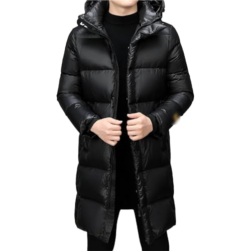 Schwarze Lange Daunenjacke mit Kapuze für Herren, 50% graue Entendaunenmäntel, um den Winter warm zu halten, lässige, vielseitige Parkas von Generic