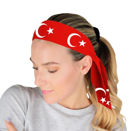 Schweißableitendes Kopfband, Schweißband-Stirnbänder - Schweißband mit Türkei-Flagge zum Laufen - Atmungsaktives Damen-Sportkopftuch zum Laufen, Fußball, Yoga, Wandern von Generic