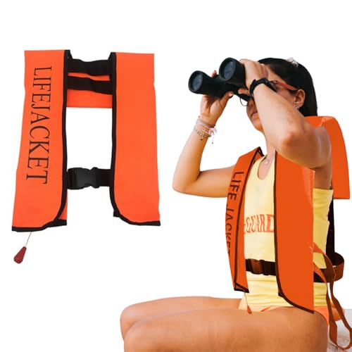 Schwimmweste aufblasbare automatische ergonomische 150n verstellbare Schnalle Rettungsjacke Befestigungsband Reflektierende Auftriebshilfe mit Pfeife Schnorchelweste für Kinder Erwachsene Orange von Generic