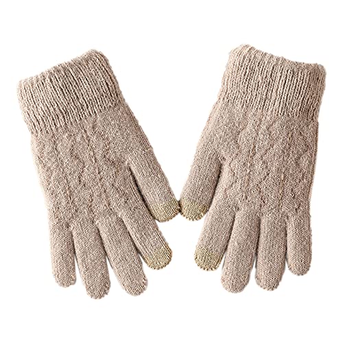 Screen Gloves for Winter Thermals Plus Fahrradhandschuhe aus -Strick Gummianzug Latex Damen Baumwollhandschuhe Strick Handschuhe Warme Mütze Damen (Khaki, One Size) von Generic