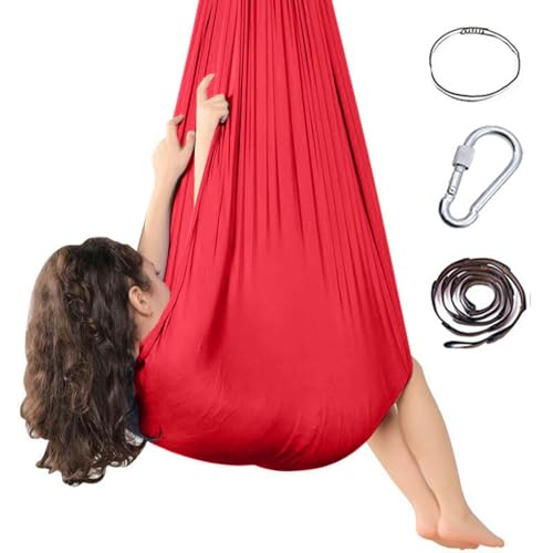 Sensorische Indoor-Schaukel Sensory Swing für Kinder, Therapieschaukel Aerial Yogatuch zum Aufhängen, Yoga Vertikaltuch Hängematte Schaukeltuch Yoga-Schaukel mit Beschläge Nestschaukel (Rot) von Generic