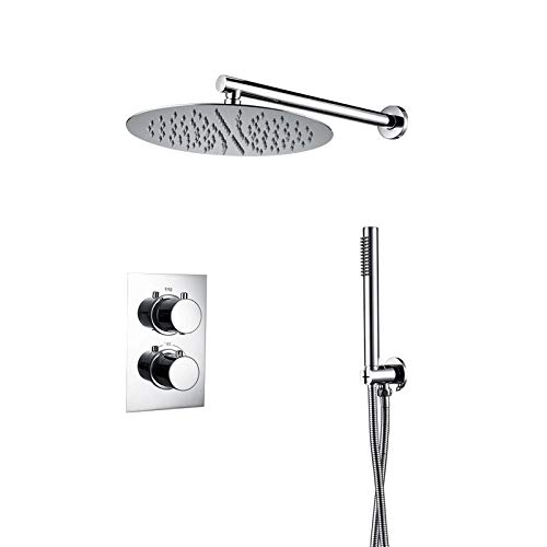 Shower Handbrause, Duschsystem, thermostatisches, wandmontiertes Duschset, Hochdruck-Regenmischer-Duschkombinationsset mit Regenduschkopf und Handduschköpfen, poliertes Chrom, 20,3 cm (Größe: von Generic