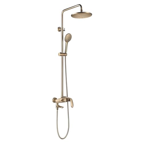 Shower Head Duschset, höhenverstellbares Kopfbrause-Set, Wand-Badewannenarmatur und Duschmischer-Set, 3-Funktions-Wasserauslass mit 1,5 m Brauseschlauch, gebürstetes Gold Shower von Generic