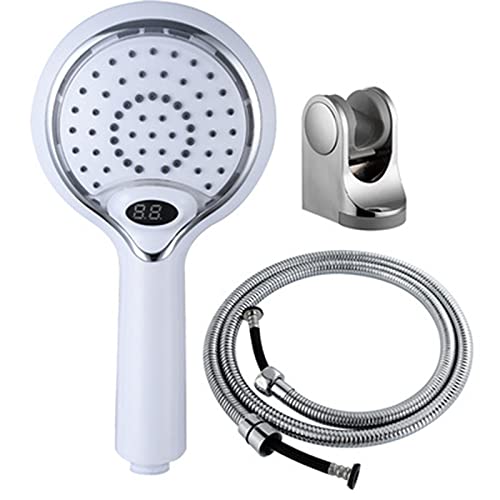 Shower Head Handbrause, LED-Temperaturregelung, Hochdruck-Handbrause, ABS, runde Badezimmer-Handbrause, mit 1,5 m Brauseschlauch und Halterung, Schwarz, A (Schwarz B) (Weiß C) Shower von Generic