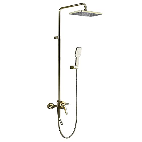 Shower Head Regenduschsystem, Messing-Duscharmatur-Set, Einhand-Duschkombinationsset, Wand-Regenmischer-Dusche mit Wannenauslauf, ABS-Handbrause und Duschkopf, Gold Shower Head von Generic