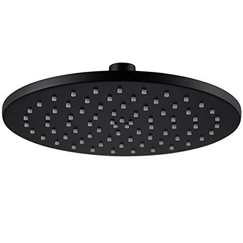 Shower Head Runder Regenduschkopf, Hochdruck-Regenduschkopf, Messing, Fester Duschkopf, Wasserfall, vollständige Körperabdeckung, verstopfungsfreies Silikon-Düsen-Finish/10 Zoll (schwarz 8 Zoll) von Generic