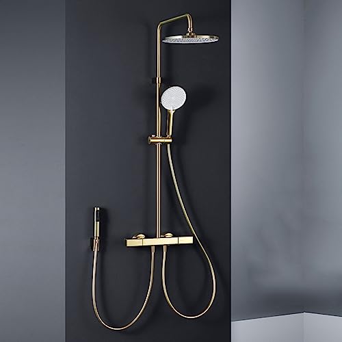 Shower Mixer Duscharmatur-Set, Regenduschsystem mit 25,4 cm Regenduschkopf, Duscharmaturen mit 4 Funktionen, Handbrause mit 3 Modi, Wasserfall-Wannenauslauf, Bidet-Sprüher (Gold) Mixer Shower von Generic