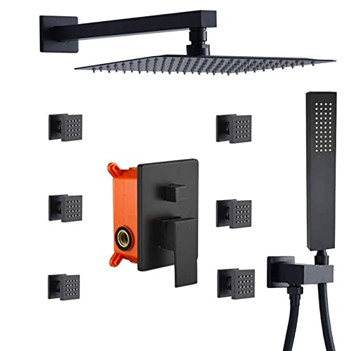 Shower Mixer taps Bathroom Concealed Shower tap System Square Rainfall Shower Head and Hose Set Black von Generic