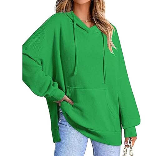 Soft and Stretchy Tunic Hoodie,Fashion Hoodies Waffle Knit Side Slit Rounded Hem Hoodie with Pockets (Green,S) von Generic