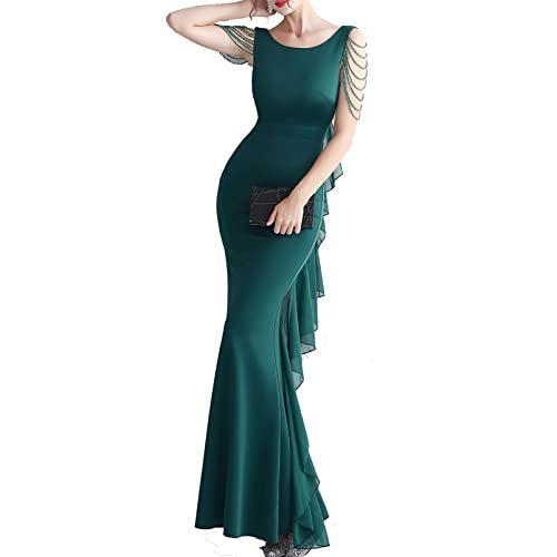 Sommer Meerjungfrau Hochzeitskleid Maxi Langes Abend Cocktailkleid Ballkleider Pailletten Perlen Träger Brautkleid Kleid für Frauen von Generic