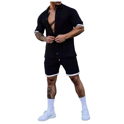 Sommer Outfit Herren 2 Teiler Hawaii Rundhals Kurzarm Trainingsanzug Trainingsanzug Strand Kleidung Sommer Outfits Jogginganzug Sommer Trainingsanzug Herren von Generic