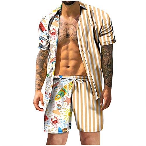 Sommer Outfit Herren 2 Teiler Kurzarm Shirt Set Trainingsanzug Y2k Outfits Einfarbig Strandanzug Jogginganzug Zweiteiliges Herren Outfit von Generic