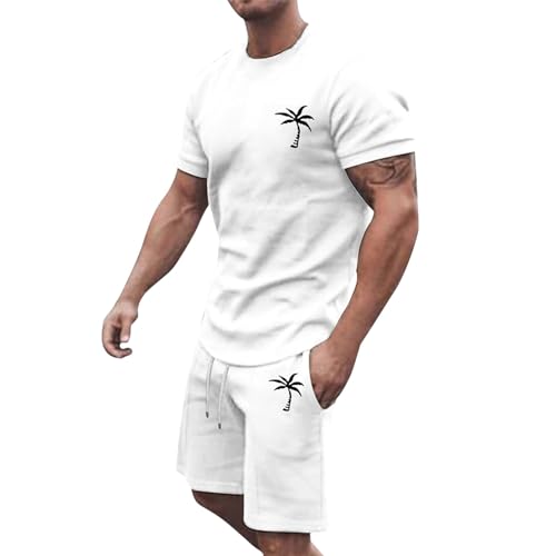 Sommer Outfit Herren 2 Teiler Trainingsanzug mit Aufdruck Palme Zweiteiler Sportanzug Kurze Hosen + T Shirt Set Kurzarm Jogginganzug Freizeitanzug Casual Outfit Tracksuit Sport Set Männer Sportlich von Generic