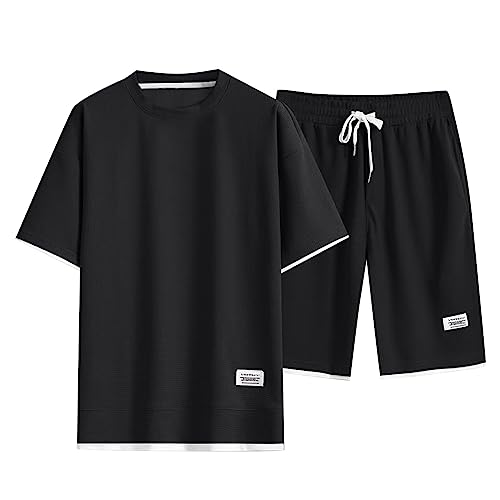 Sommer Outfit Herren Einfrabige Locker Shorts Und Tshirt Set Trainingsanzug Mode Casual Freizeitanzug T Shirt Kurz Hose Zweiteiler Sommer Atmungsaktiv Jogginganzug Sportanzug Kleidung Männer Sportlich von Generic